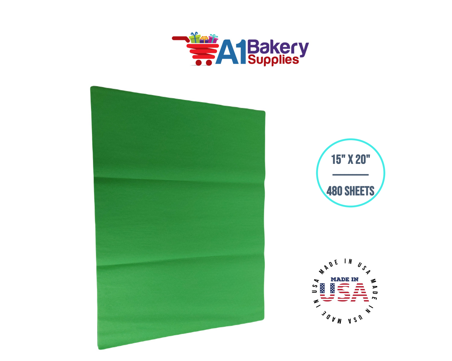 Groovy Green  Tissue Paper Squares, Bulk 480 Sheets, Premium Gift Wrap and Art Supplies for Birthdays, Holidays, or Presents by A1BakerySupplies, Large 15 Inch x 20 Inch