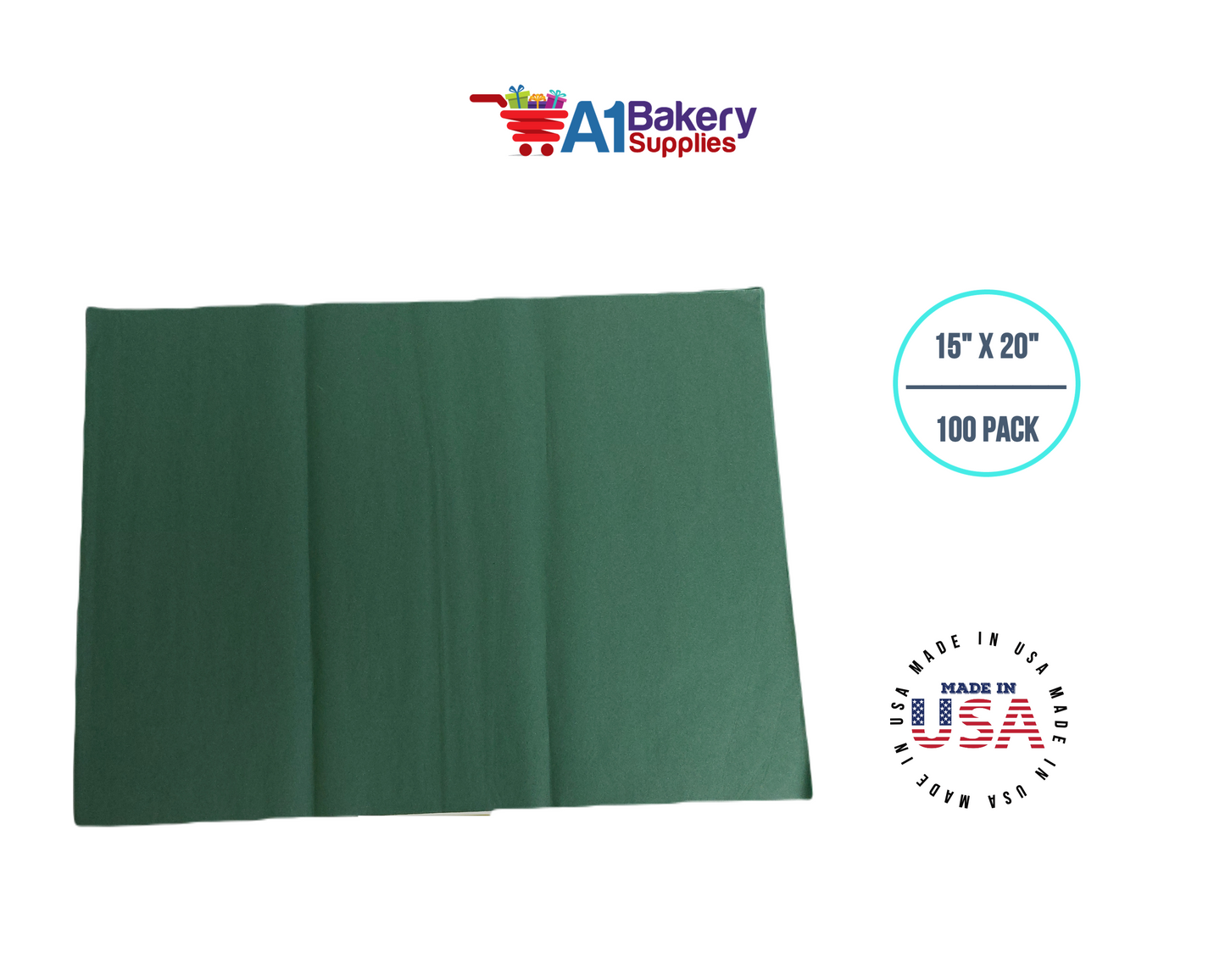 Forest Green Tissue Paper Squares, Bulk 100 Sheets, Premium Gift Wrap and Art Supplies for Birthdays, Holidays, or Presents by A1BakerySupplies, Large 15 Inch x 20 Inch