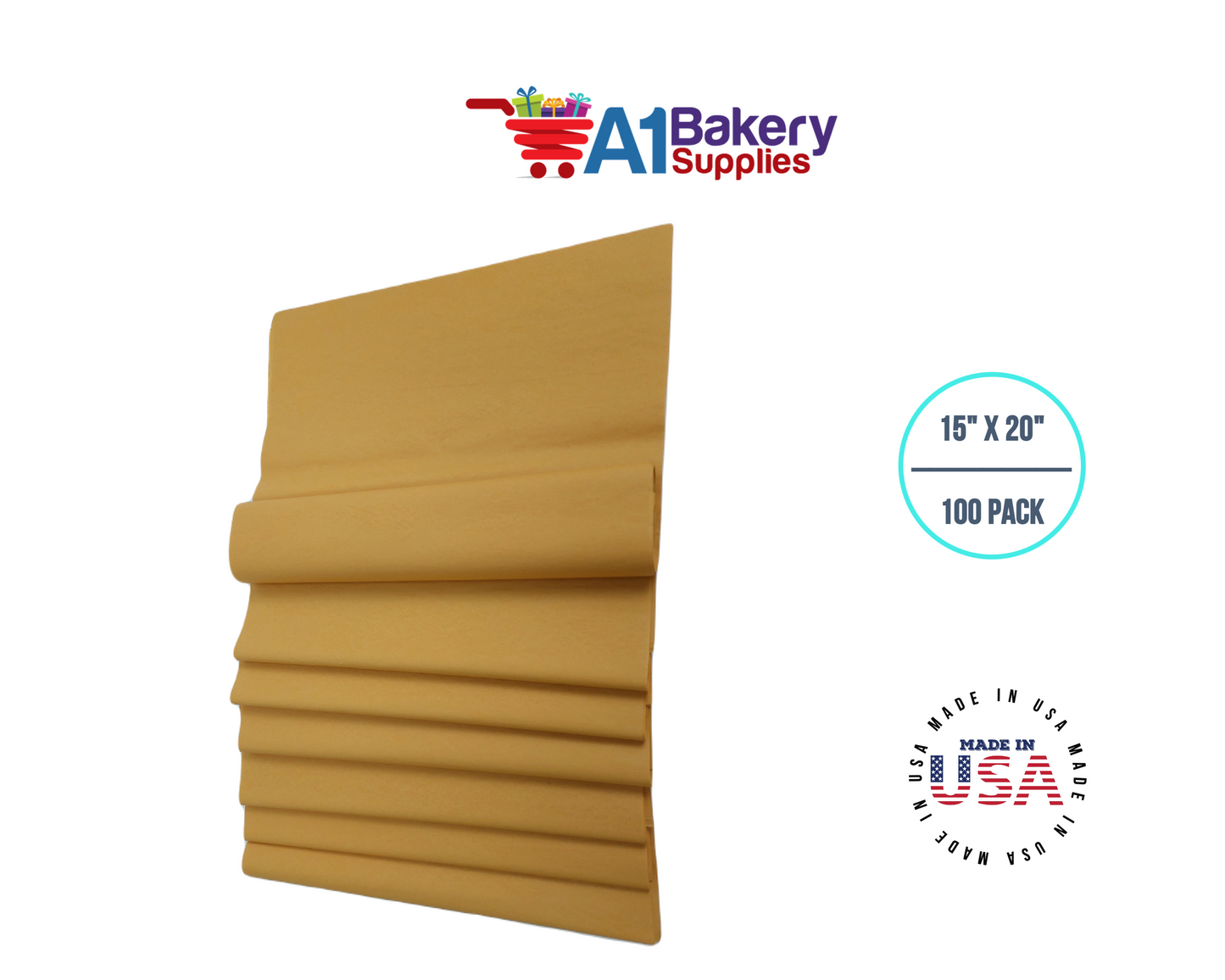 Noble gold Tissue Paper Squares, Bulk 100 Sheets, Premium Gift Wrap and Art Supplies for Birthdays, Holidays, or Presents by A1BakerySupplies, Large 15 Inch x 20 Inch