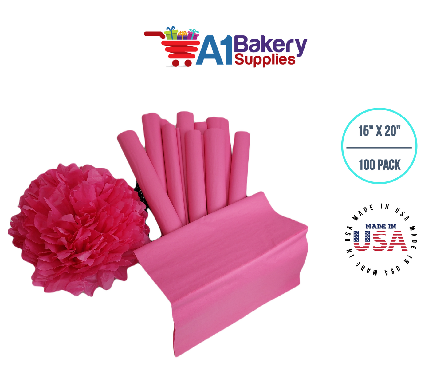 HotPink Tissue Paper Squares, Bulk 100 Sheets, Premium Gift Wrap and Art Supplies for Birthdays, Holidays, or Presents by A1BakerySupplies, Medium 15 Inch x 20 Inch