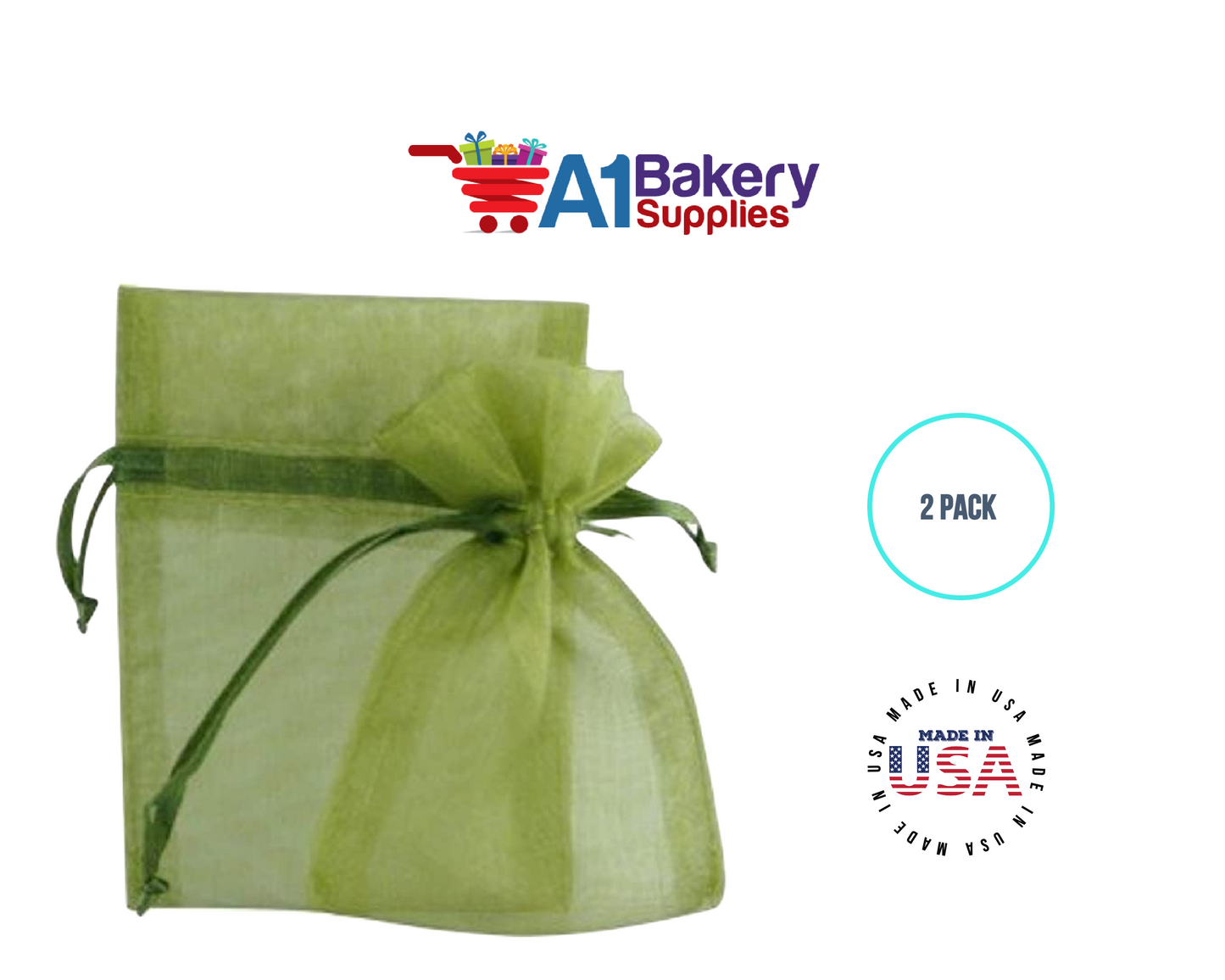 Moss Organza Fabric Gift Bags – Pack of 2 with Size 22.5 x 25 inch by A1 Bakery Supplies