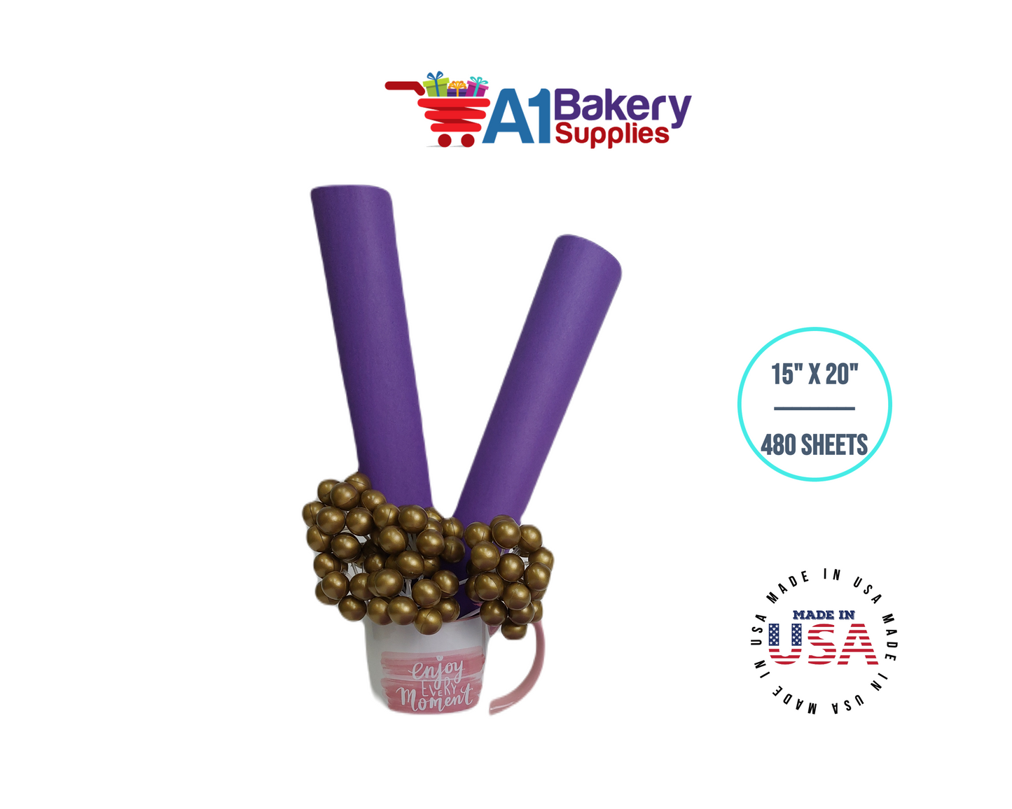 Lavender Tissue Paper Squares, Bulk 480 Sheets, Premium Gift Wrap and Art Supplies for Birthdays, Holidays, or Presents by A1BakerySupplies, Large 15 Inch x 20 Inch