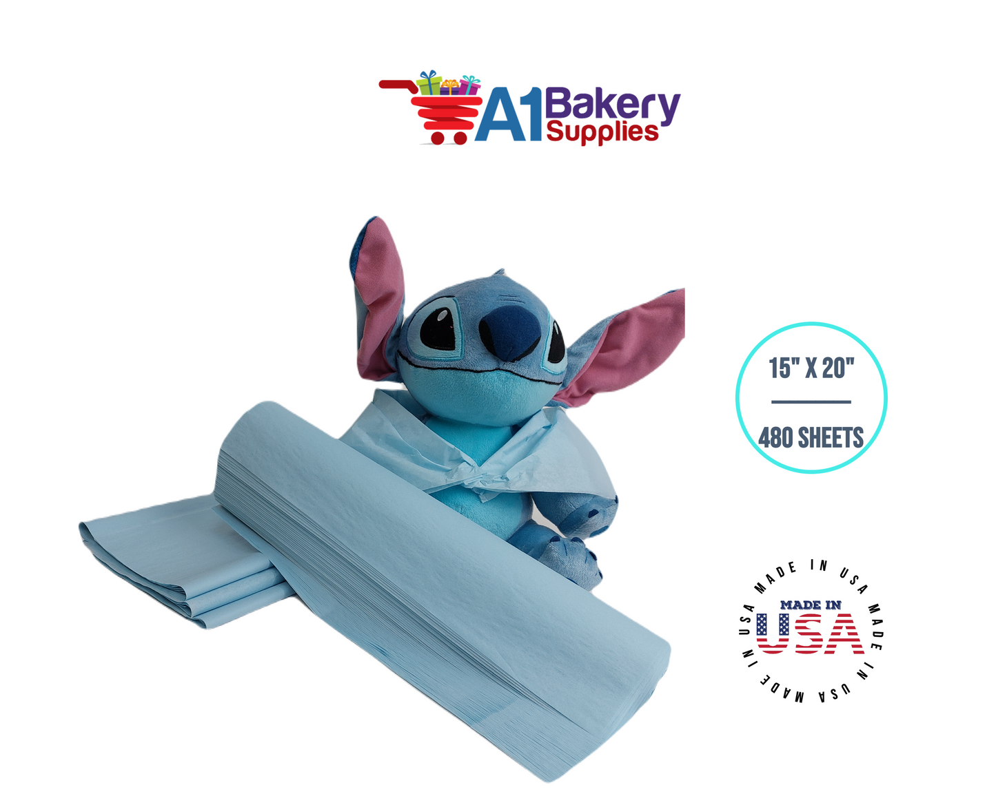 Light Blue Tissue Paper Squares, Bulk 480 Sheets, Premium Gift Wrap and Art Supplies for Birthdays, Holidays, or Presents by A1BakerySupplies, Large 15 Inch x 20 Inch