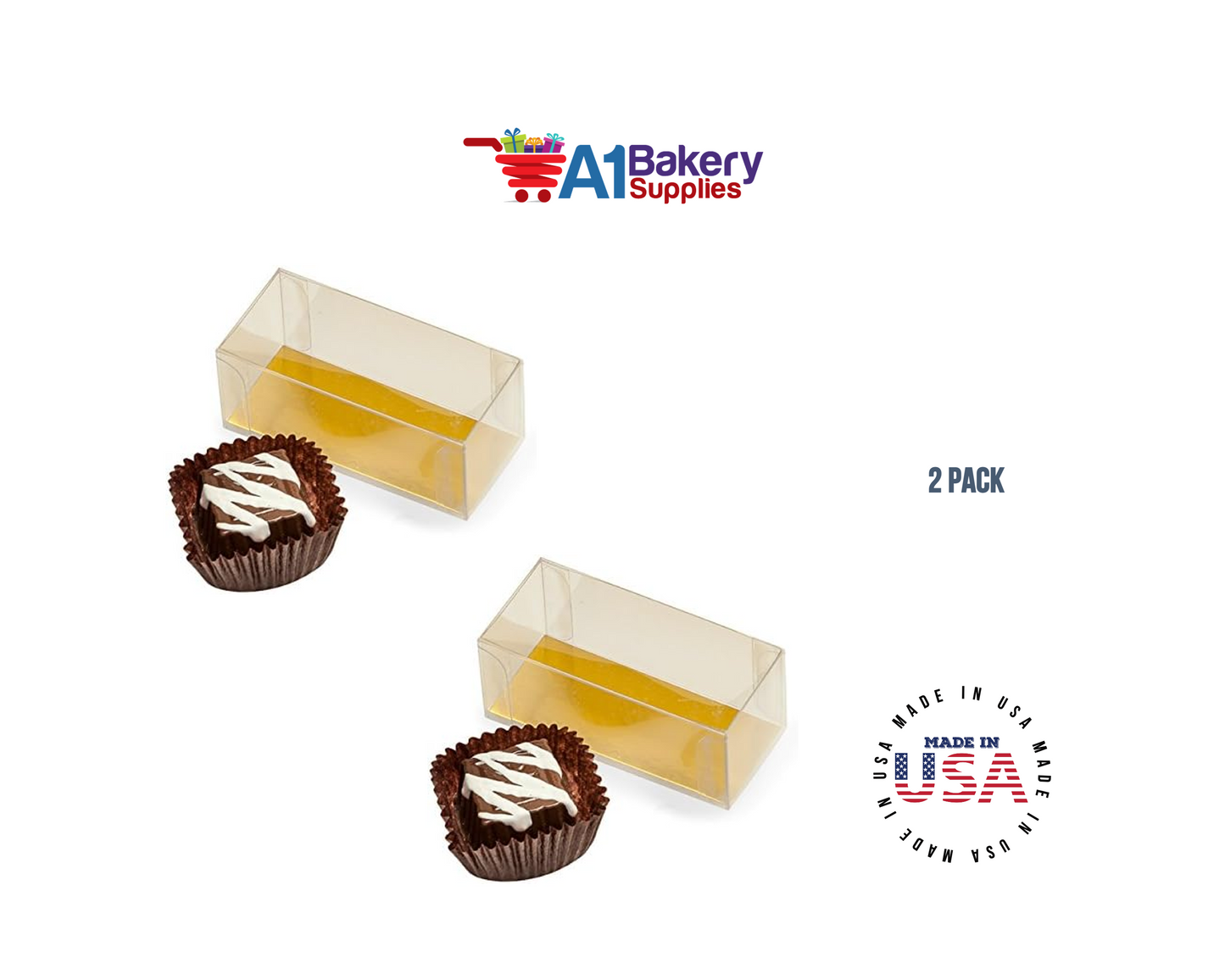 Clear Candy Box with Gold Bottom Insert for 2 Candies truffles Box - 2 Pack