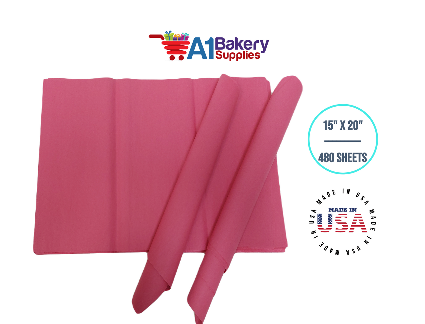 Azalea Pink Tissue Paper Squares, Bulk 480 Sheets, Premium Gift Wrap and Art Supplies for Birthdays, Holidays, or Presents by A1BakerySupplies, Large 15 Inch x 20 Inch