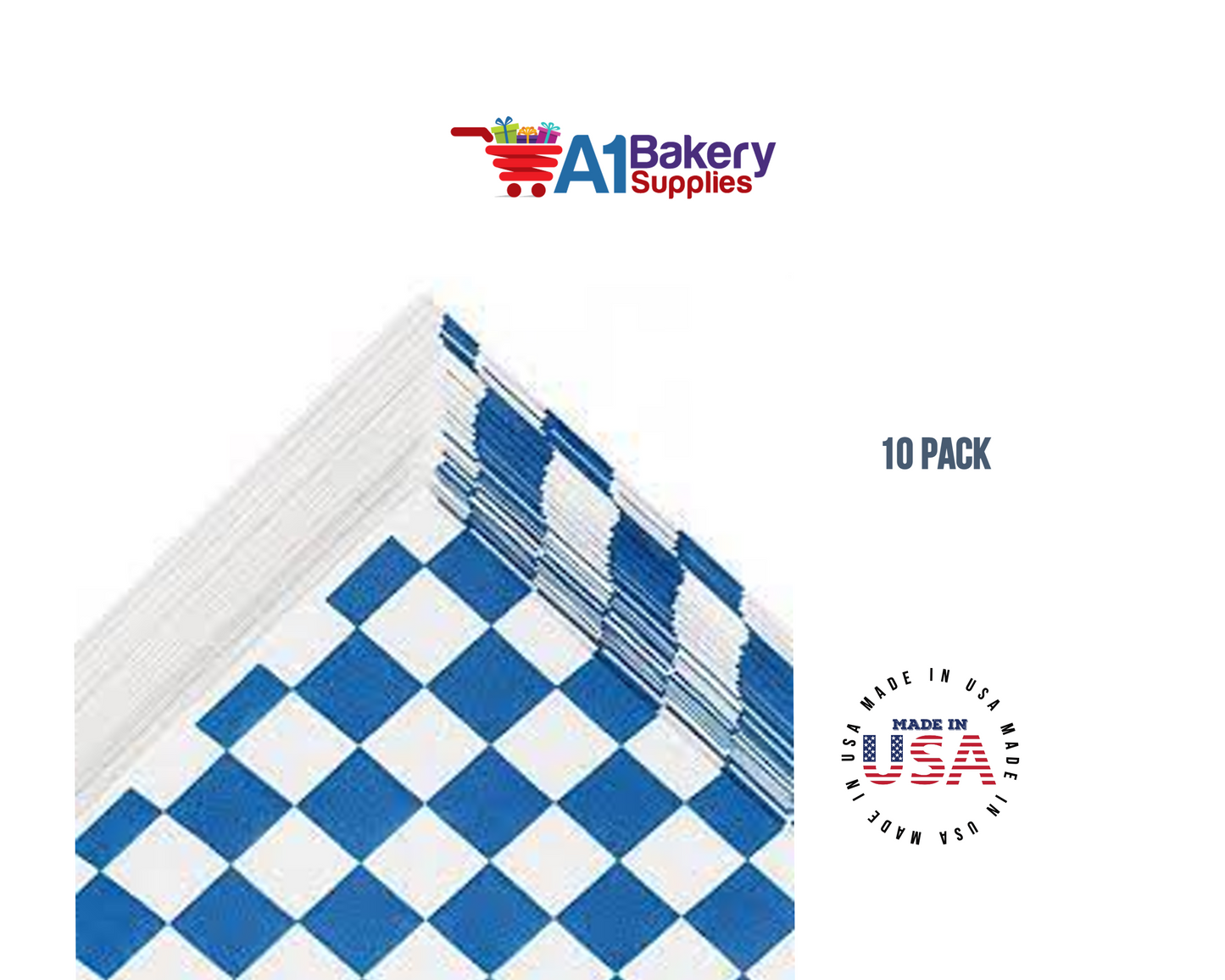 Deli Sandwich Wraps Basket Liners and Food Wrapping Liner Papers by A1 Bakery Supplies of 10 pack (Blue Checked)