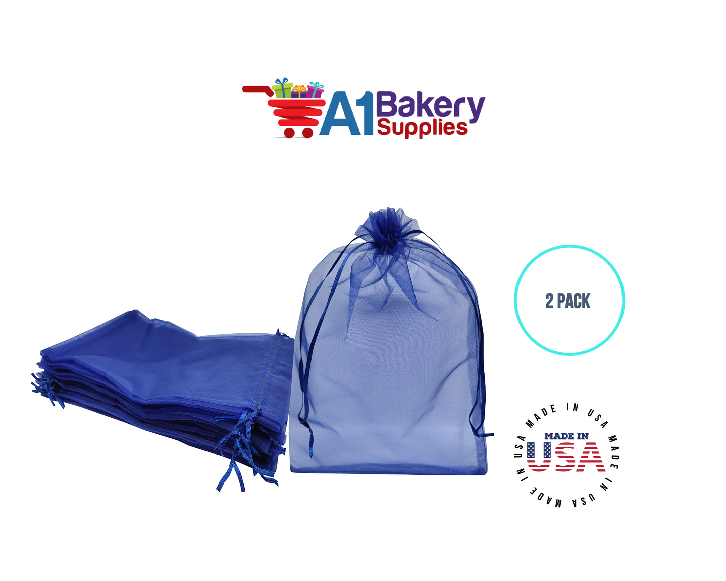 Navy Blue Organza Fabric Gift Bags – Pack of 2 with Size 22.5 x 25 inch by A1 Bakery Supplies