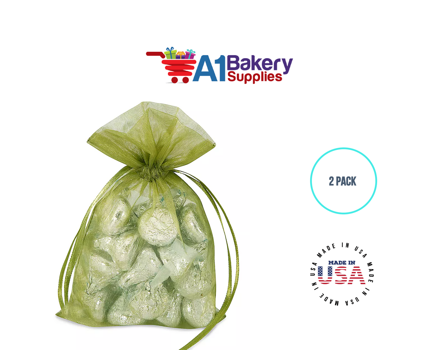 Moss Organza Fabric Gift Bags – Pack of 2 with Size 22.5 x 25 inch by A1 Bakery Supplies