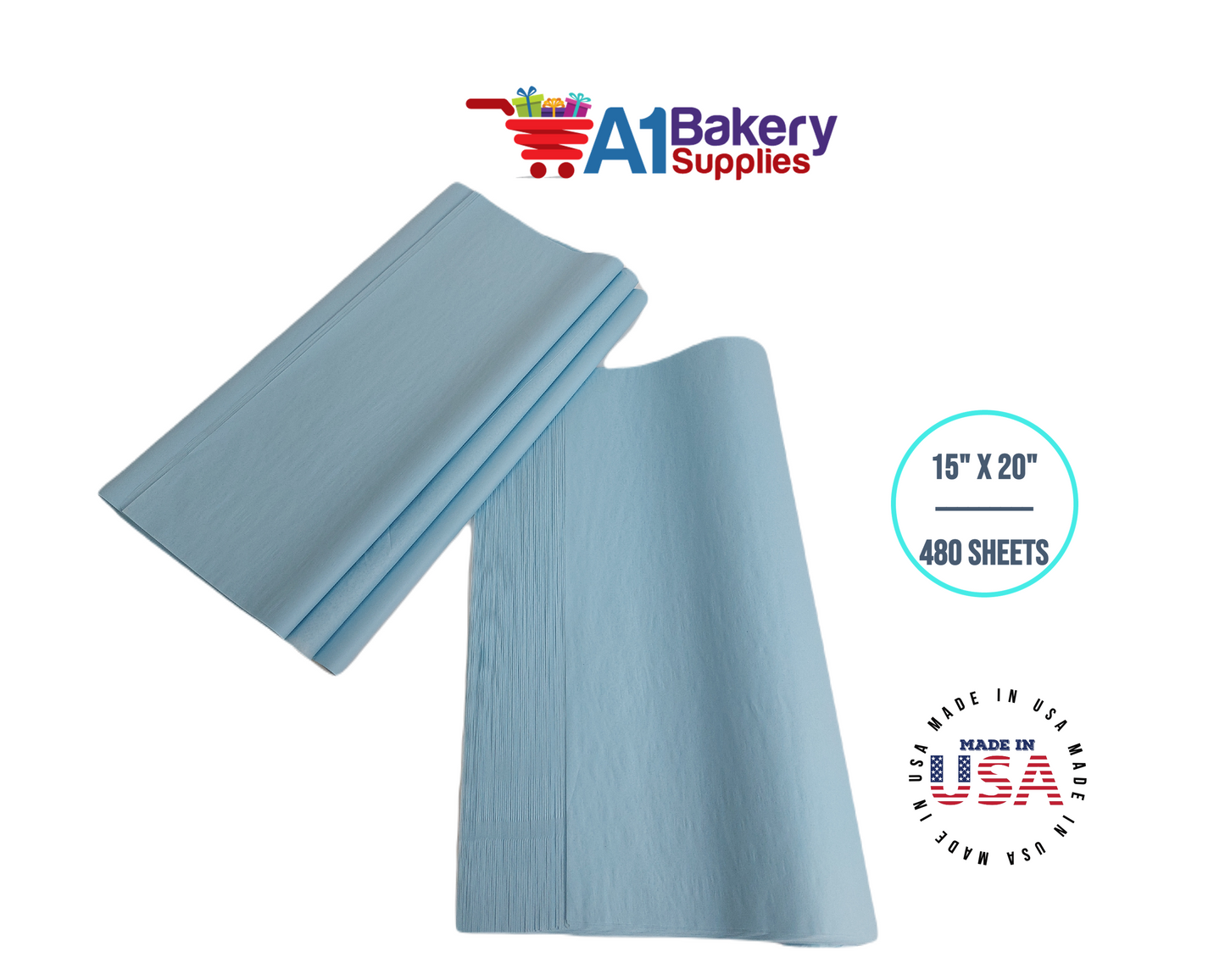 Light Blue Tissue Paper Squares, Bulk 480 Sheets, Premium Gift Wrap and Art Supplies for Birthdays, Holidays, or Presents by A1BakerySupplies, Large 15 Inch x 20 Inch
