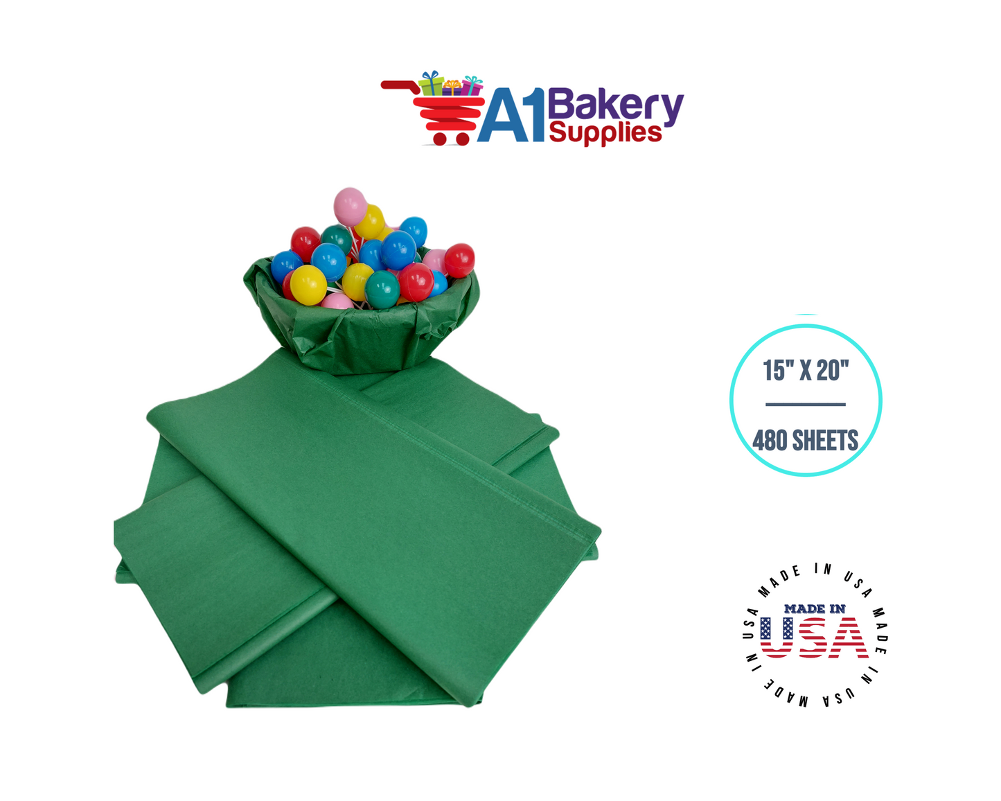 Green Bulk Tissue Paper 15 Inch x 20 Inch - 480 Sheets