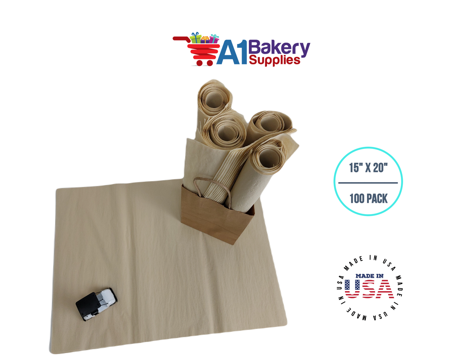 Parchment Tissue Paper Squares, Bulk 100 Sheets, Premium Gift Wrap and Art Supplies for Birthdays, Holidays, or Presents by A1BakerySupplies, Large 15 Inch x 20 Inch