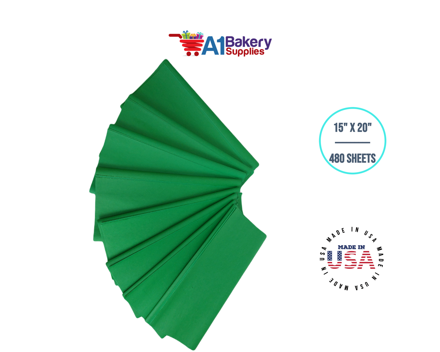 Kelly Green Tissue Paper Squares, Bulk 480 Sheets, Premium Gift Wrap and Art Supplies for Birthdays, Holidays, or Presents by A1BakerySupplies, Large 15 Inch x 20 Inch