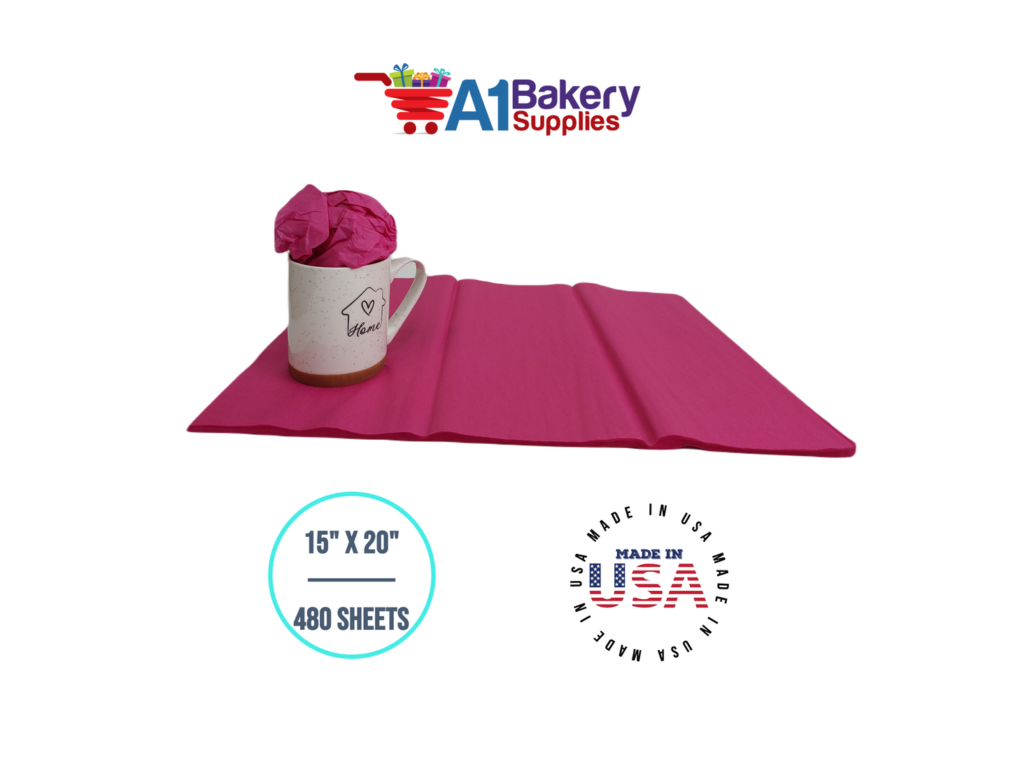 Cerise Pink Tissue Paper Squares, Bulk 480 Sheets, Premium Gift Wrap and Art Supplies for Birthdays, Holidays, or Presents by A1BakerySupplies, Large 15 Inch x 20 Inch