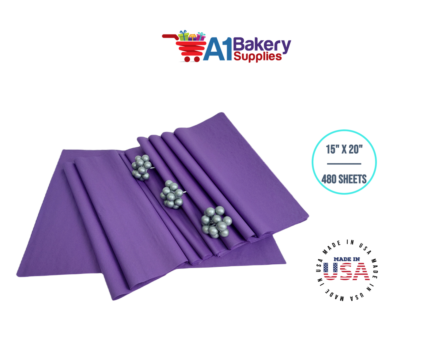 Purple Tissue Paper Squares, Bulk 480 Sheets, Premium Gift Wrap and Art Supplies for Birthdays, Holidays, or Presents by A1BakerySupplies, Large 15 Inch x 20 Inch