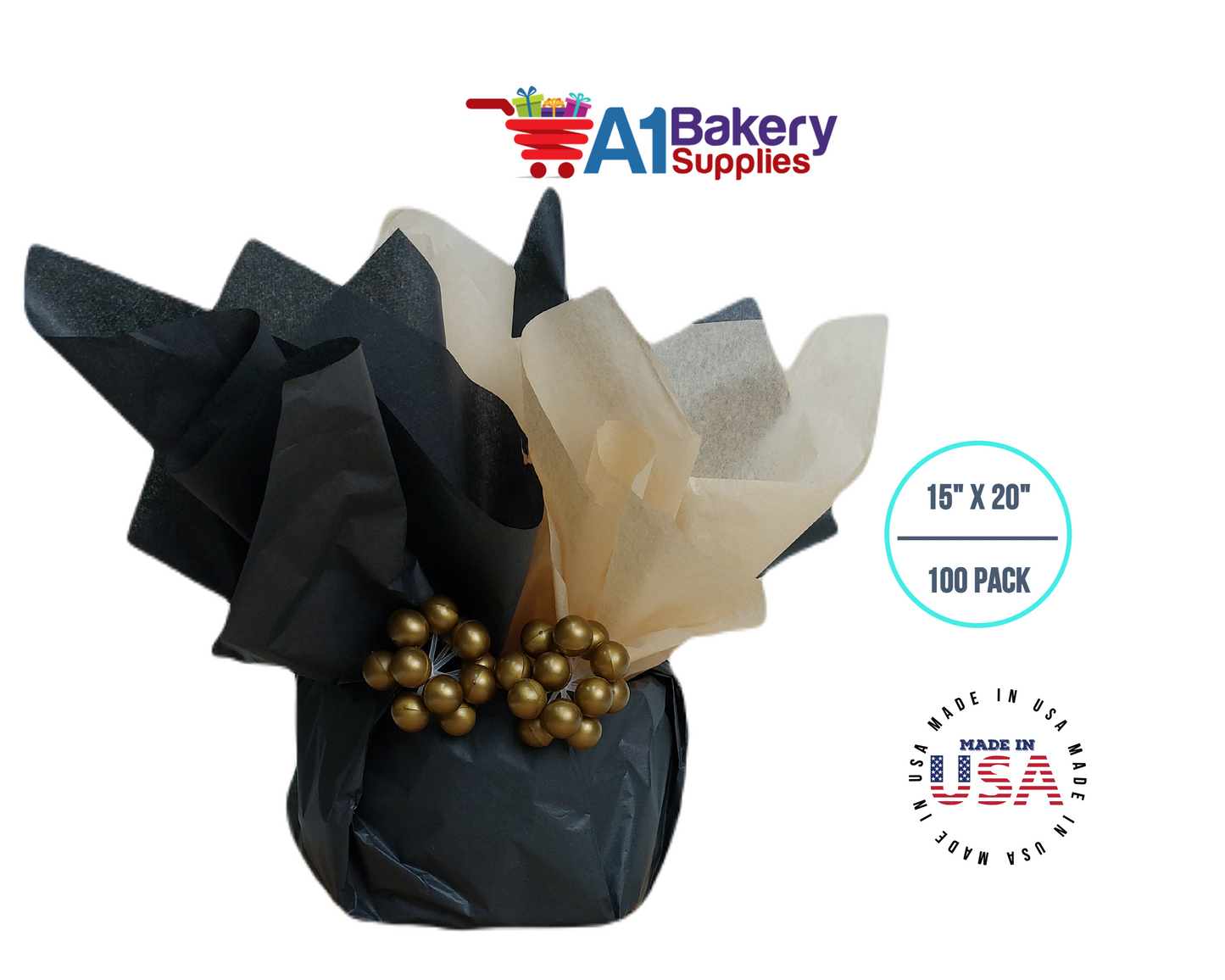 Solid Craft Tissue Paper Squares, Bulk100 Sheets, Premium Gift Wrap and Art Supplies for Birthdays, Holidays, or Presents by A1BakerySupplies, Medium 15 Inch x 20 Inch