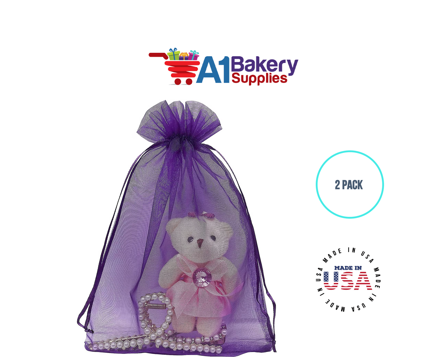 Purple Organza Fabric Gift Bags – Pack of 2 with Size 22.5 x 25 inch by A1 Bakery Supplies