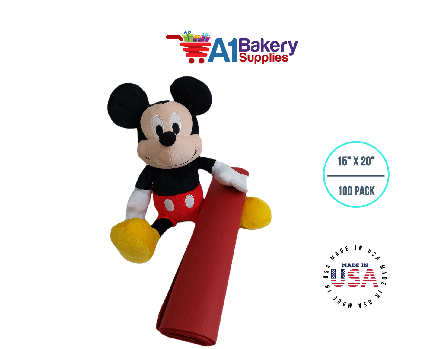 Scarlet Red Tissue Paper Squares, Bulk 100 Sheets, Premium Gift Wrap and Art Supplies for Birthdays, Holidays, or Presents by A1BakerySupplies, Medium 15 Inch x 20 Inch