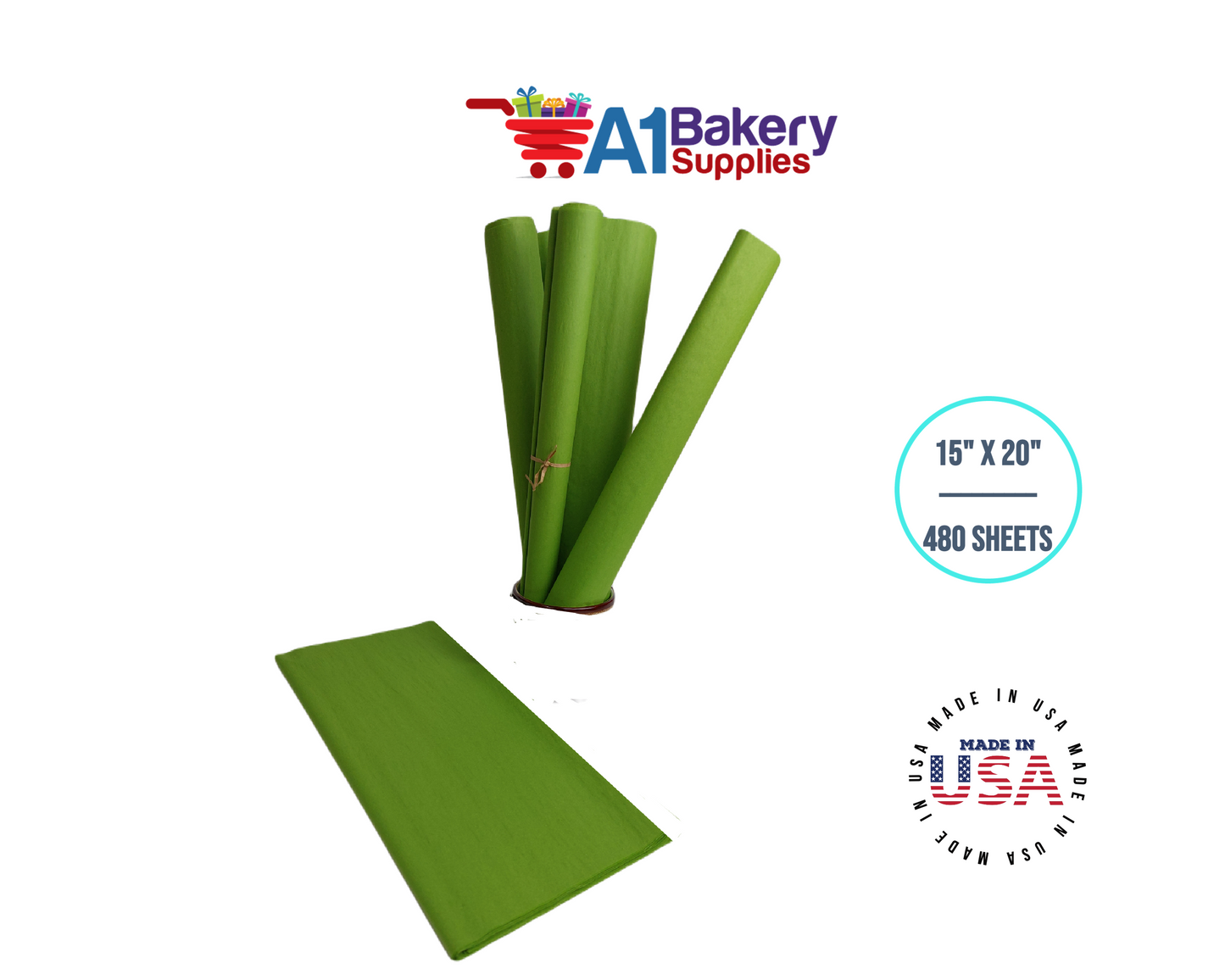 Oasis Green Tissue Paper Squares, Bulk 480 Sheets, Premium Gift Wrap and Art Supplies for Birthdays, Holidays, or Presents by A1BakerySupplies, Large 15 Inch x 20 Inch