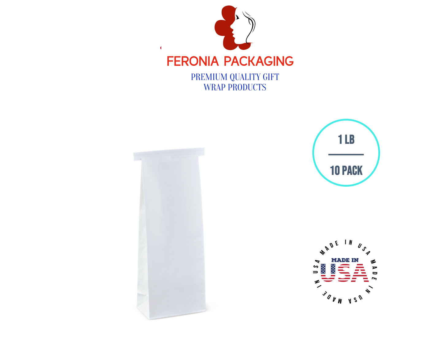 1 LB White Poly-Lined Reclosable Tin Tie Bags Without Window - 10 Pack