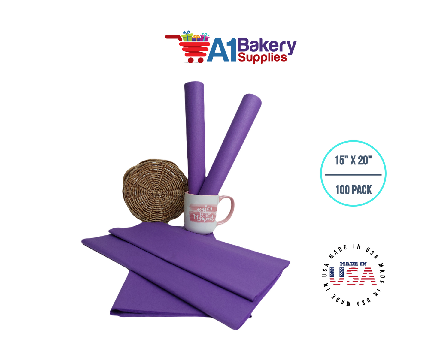 Lavender Tissue Paper Squares, Bulk 100 Sheets, Premium Gift Wrap and Art Supplies for Birthdays, Holidays, or Presents by A1BakerySupplies, Medium 15 Inch x 20 Inch