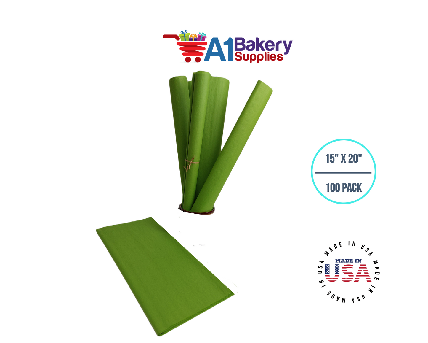 Oasis Green Tissue Paper Squares, Bulk 100 Sheets, Premium Gift Wrap and Art Supplies for Birthdays, Holidays, or Presents by A1BakerySupplies, Large 15 Inch x 20 Inch