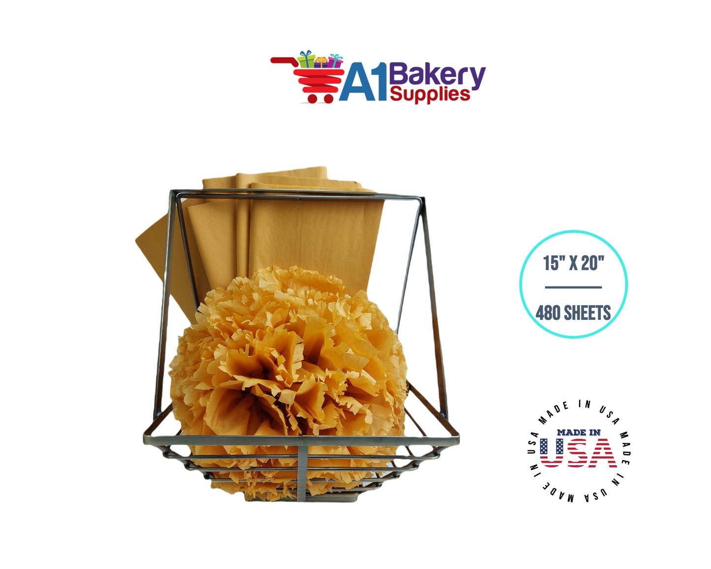 Noble gold Tissue Paper Squares, Bulk 480 Sheets, Premium Gift Wrap and Art Supplies for Birthdays, Holidays, or Presents by A1BakerySupplies, Large 15 Inch x 20 Inch