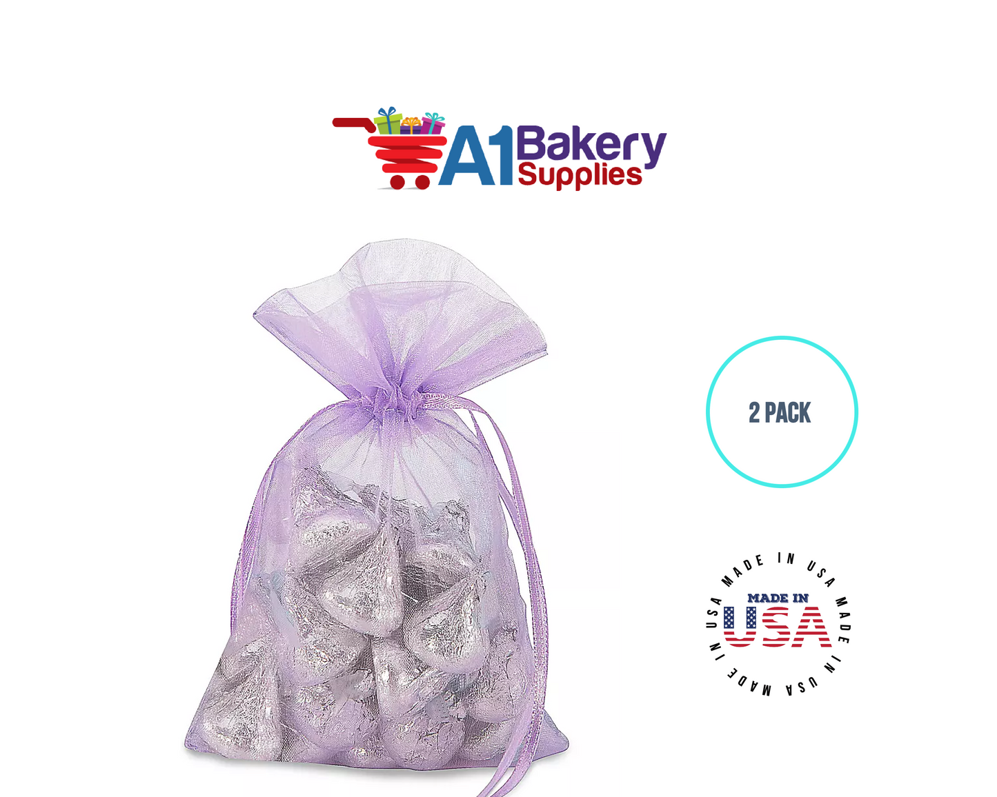 Lavender Organza Fabric Gift Bags – Pack of 2 with Size 22.5 x 25 inch by A1 Bakery Supplies