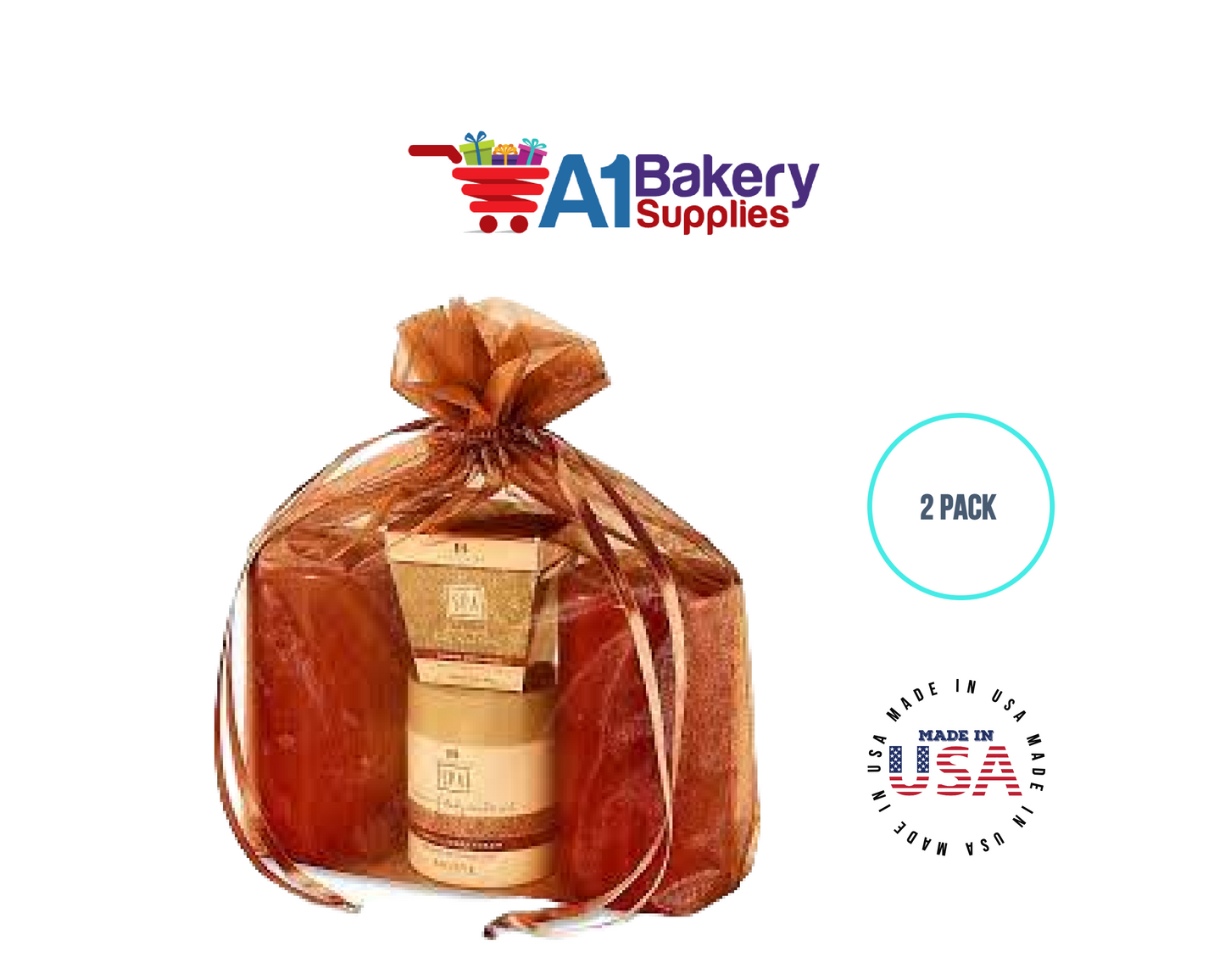 Copper Organza Fabric Gift Bags – Pack of 2 with Size 22.5 x 25 inch by A1 Bakery Supplies