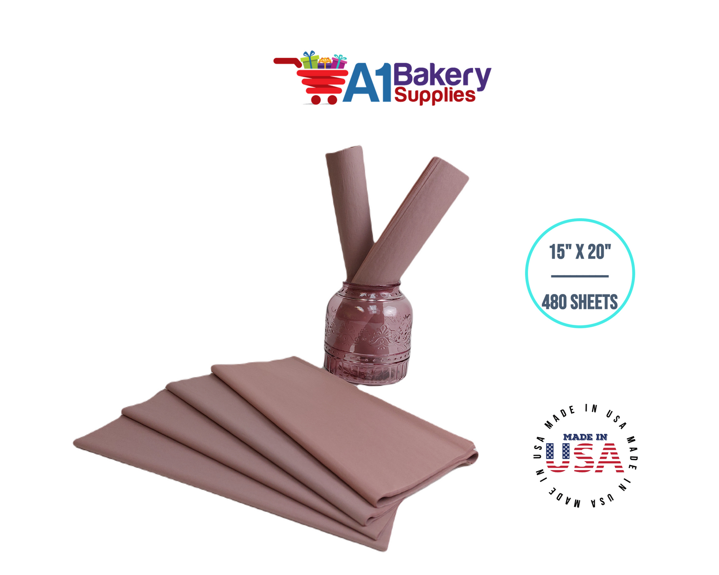 Rose gold Tissue Paper Squares, Bulk 480 Sheets, Premium Gift Wrap and Art Supplies for Birthdays, Holidays, or Presents by A1BakerySupplies, Large 15 Inch x 20 Inch