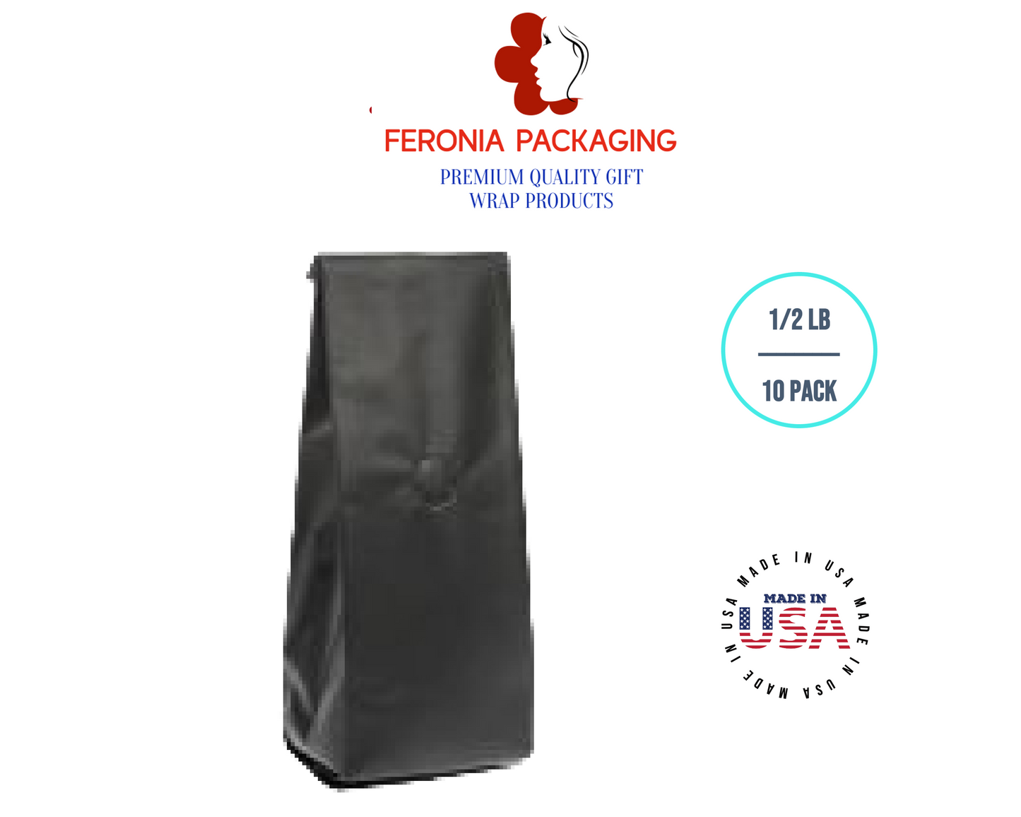 1/2 LB Black Poly-Lined Reclosable Tin Tie Bags Without Window - 10 Pack