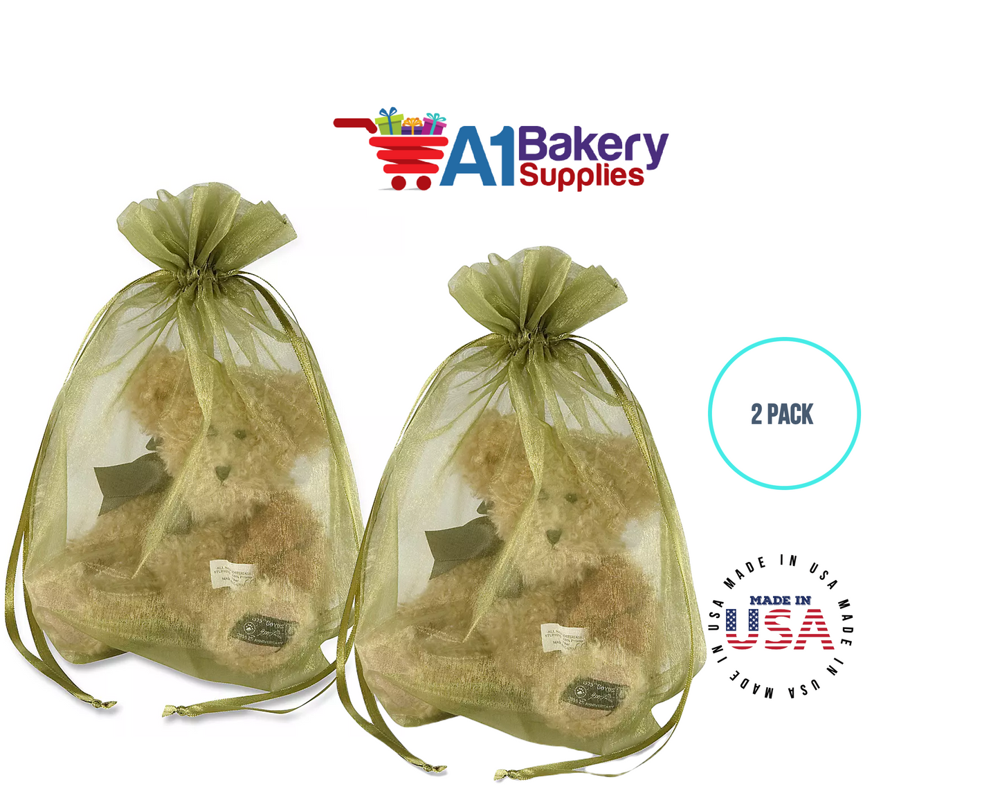 Moss Organza Fabric Gift Bags – Pack of 2 with Size 22.5 x 25 inch by A1 Bakery Supplies