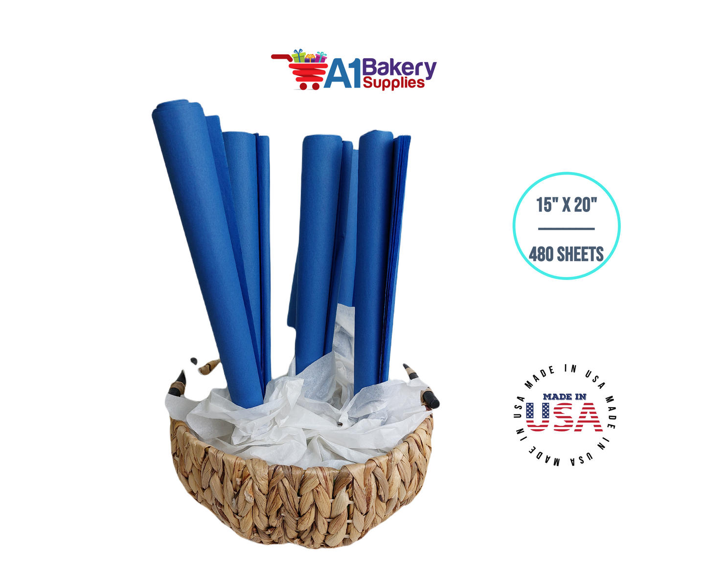 Dark Blue Tissue Paper Squares, Bulk 480 Sheets, Premium Gift Wrap and Art Supplies for Birthdays, Holidays, or Presents by A1BakerySupplies, Large 15 Inch x 20 Inch