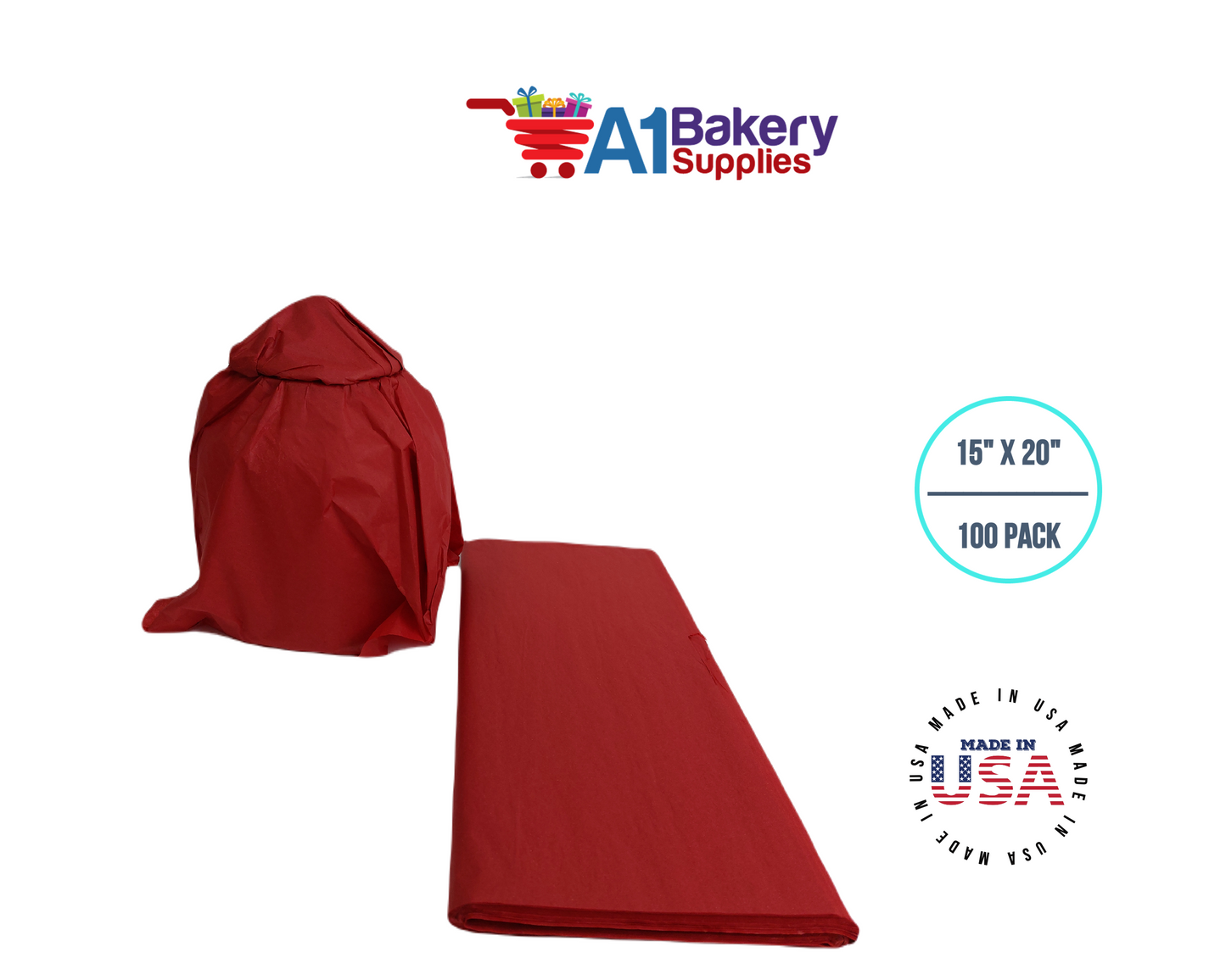 Scarlet Red Tissue Paper Squares, Bulk 100 Sheets, Premium Gift Wrap and Art Supplies for Birthdays, Holidays, or Presents by A1BakerySupplies, Medium 15 Inch x 20 Inch