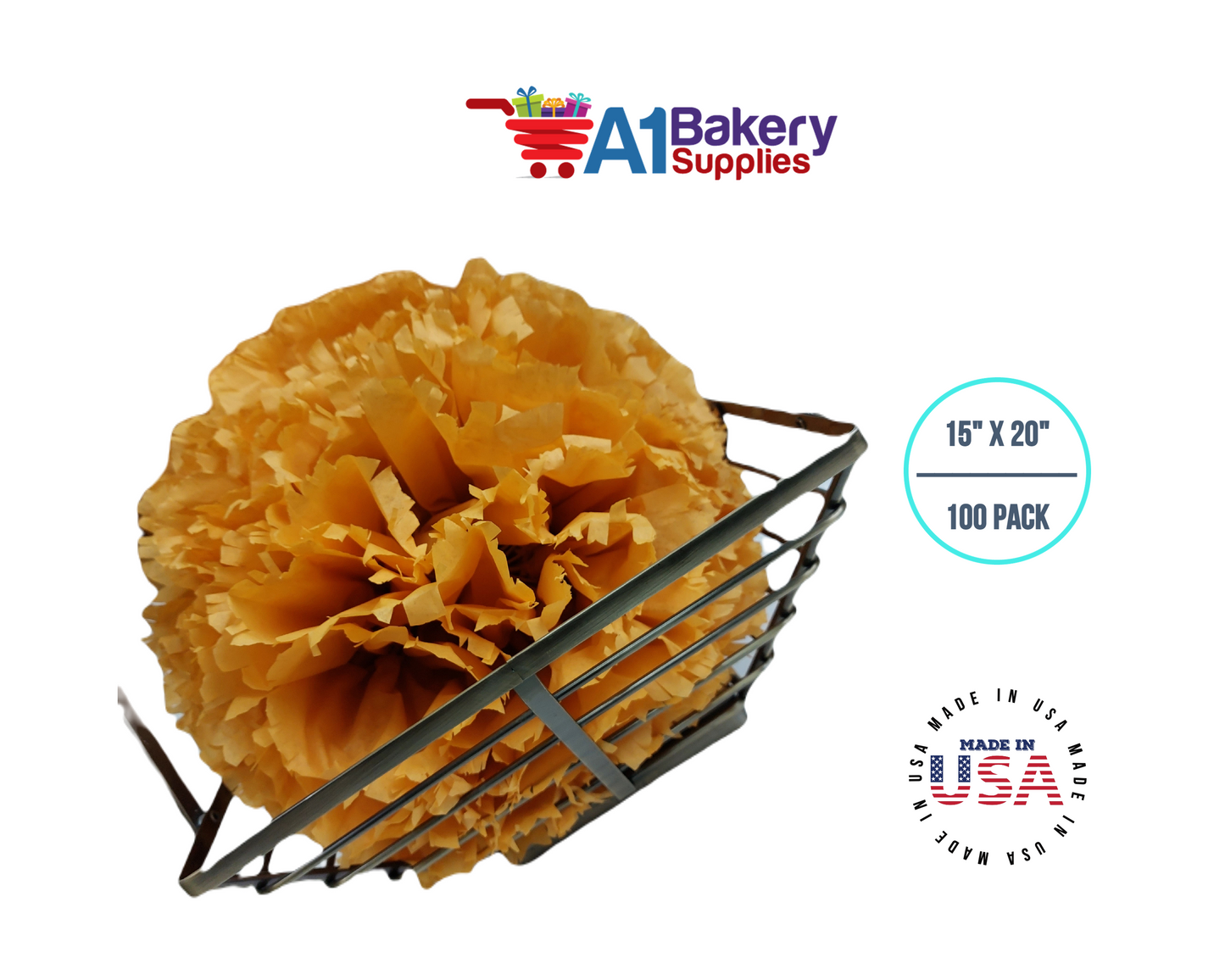 Noble gold Tissue Paper Squares, Bulk 100 Sheets, Premium Gift Wrap and Art Supplies for Birthdays, Holidays, or Presents by A1BakerySupplies, Large 15 Inch x 20 Inch