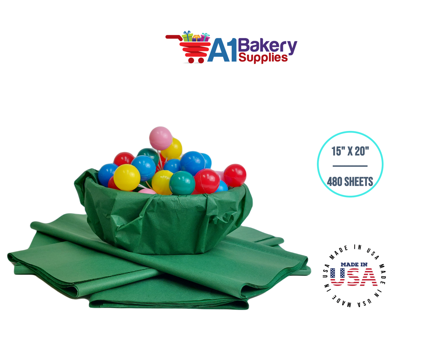 Holiday Green Tissue Paper Squares, Bulk 480 Sheets, Premium Gift Wrap and Art Supplies for Birthdays, Holidays, or Presents by A1BakerySupplies, Large 15 Inch x 20 Inch