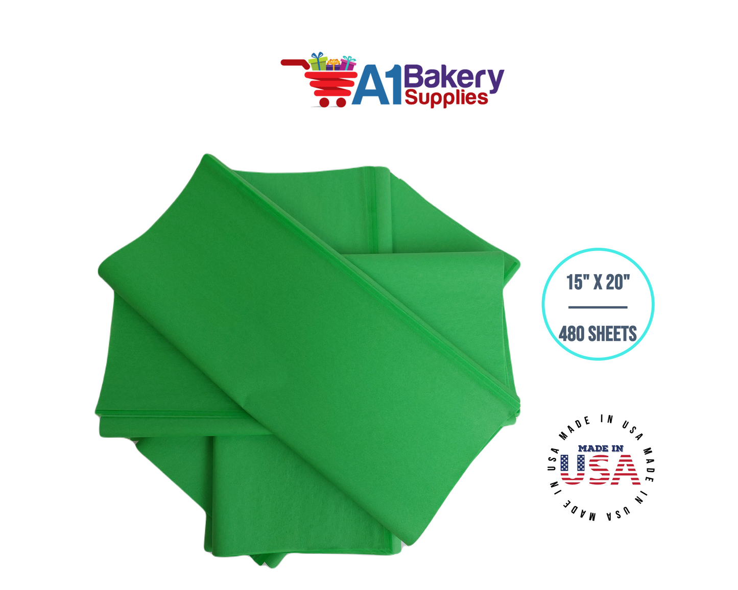 Groovy Green  Tissue Paper Squares, Bulk 480 Sheets, Premium Gift Wrap and Art Supplies for Birthdays, Holidays, or Presents by A1BakerySupplies, Large 15 Inch x 20 Inch