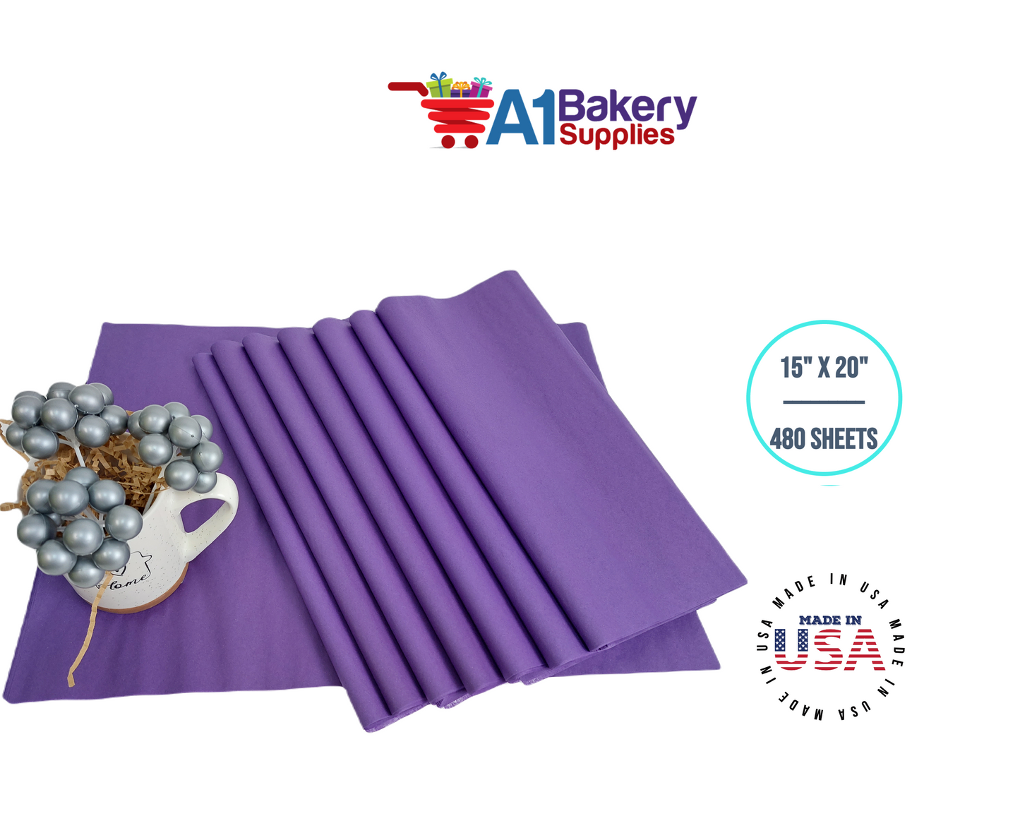 Purple Tissue Paper Squares, Bulk 480 Sheets, Premium Gift Wrap and Art Supplies for Birthdays, Holidays, or Presents by A1BakerySupplies, Large 15 Inch x 20 Inch