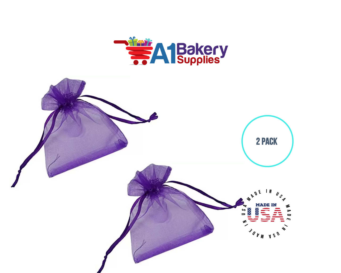 Purple Organza Fabric Gift Bags – Pack of 2 with Size 22.5 x 25 inch by A1 Bakery Supplies
