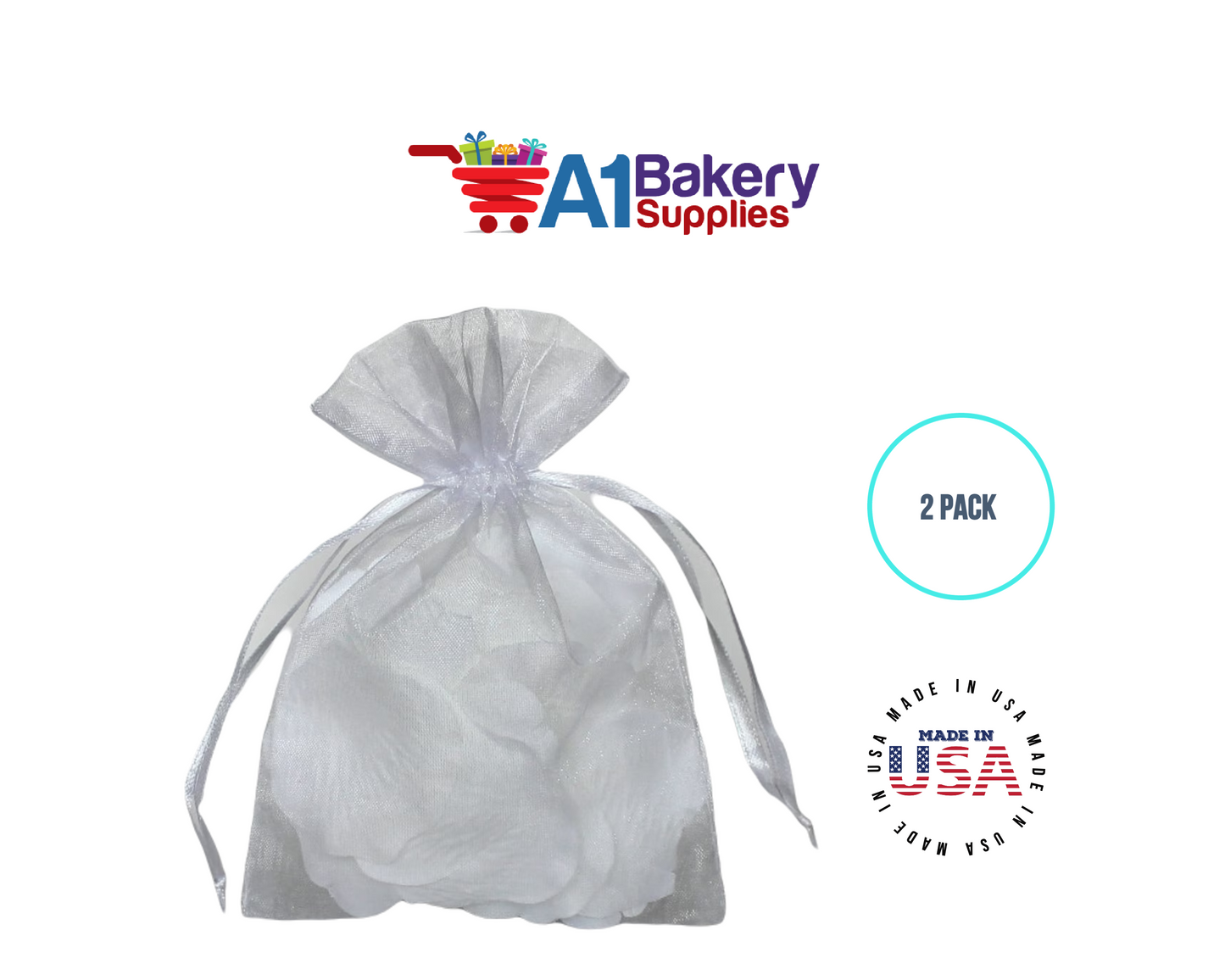 White Organza Fabric Gift Bags – Pack of 2 with Size 22.5 x 25 inch by A1 Bakery Supplies