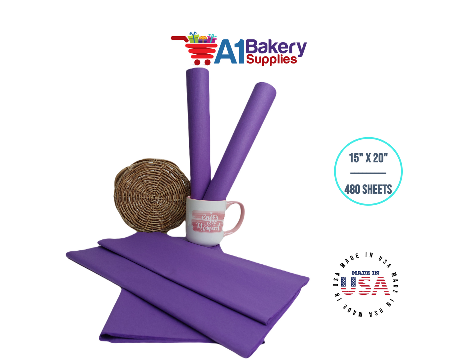 Lavender Tissue Paper Squares, Bulk 480 Sheets, Premium Gift Wrap and Art Supplies for Birthdays, Holidays, or Presents by A1BakerySupplies, Large 15 Inch x 20 Inch