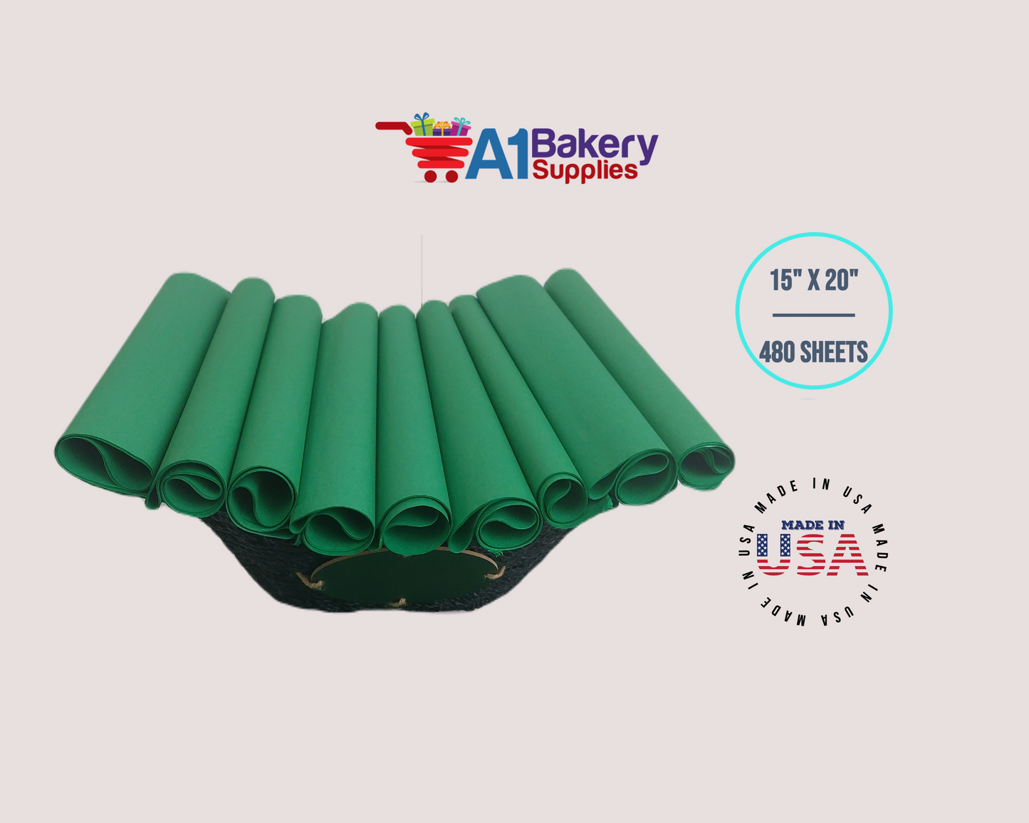 Festive Green Tissue Paper Squares, Bulk 480 Sheets, Premium Gift Wrap and Art Supplies for Birthdays, Holidays, or Presents by A1BakerySupplies, Large 15 Inch x 20 Inch