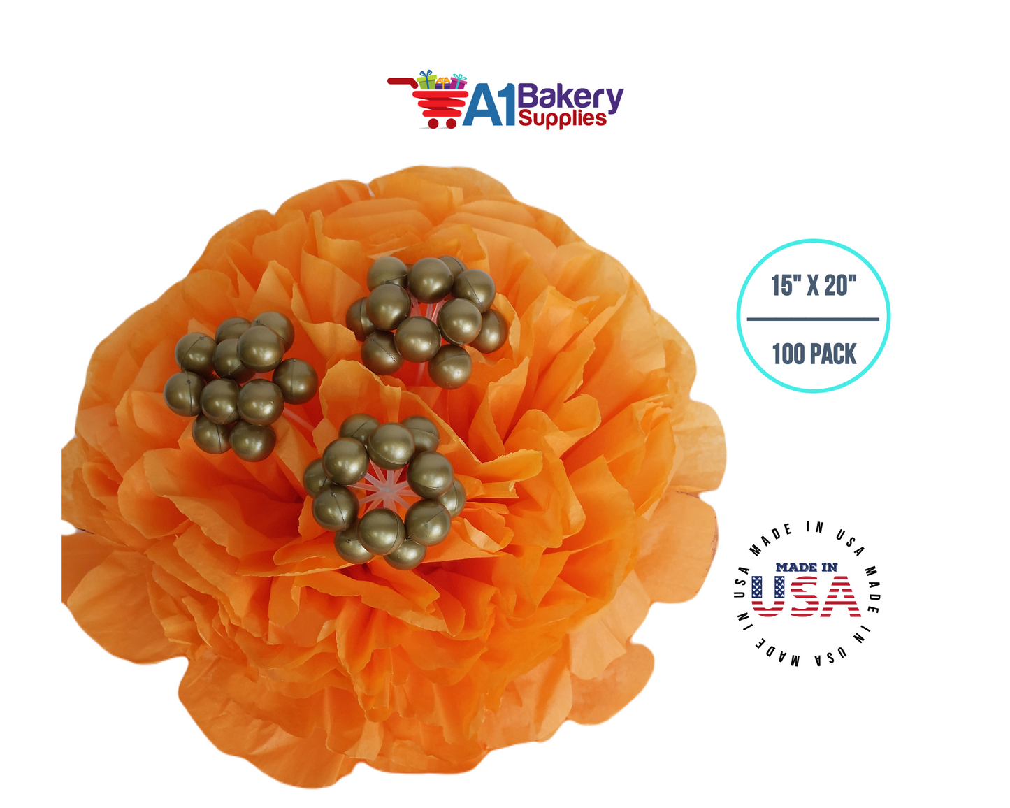 Tangerine Tissue Paper 15 Inch x 20 Inch - 100 Sheets