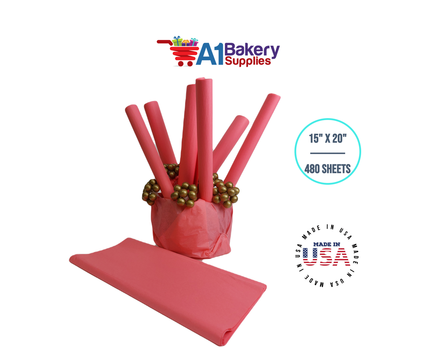 Coral Rose Color Gift Wrap Tissue Paper 15 Inch x 20 Inch  - 480 Sheets Pack