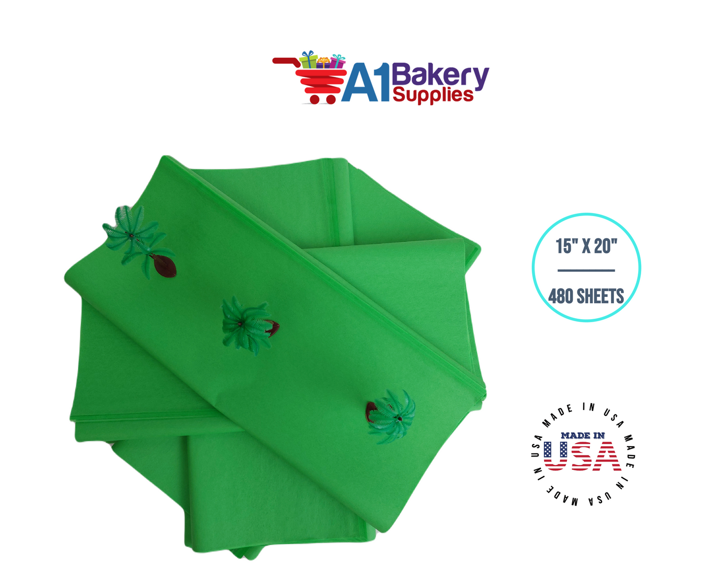 Groovy Green  Tissue Paper Squares, Bulk 480 Sheets, Premium Gift Wrap and Art Supplies for Birthdays, Holidays, or Presents by A1BakerySupplies, Large 15 Inch x 20 Inch