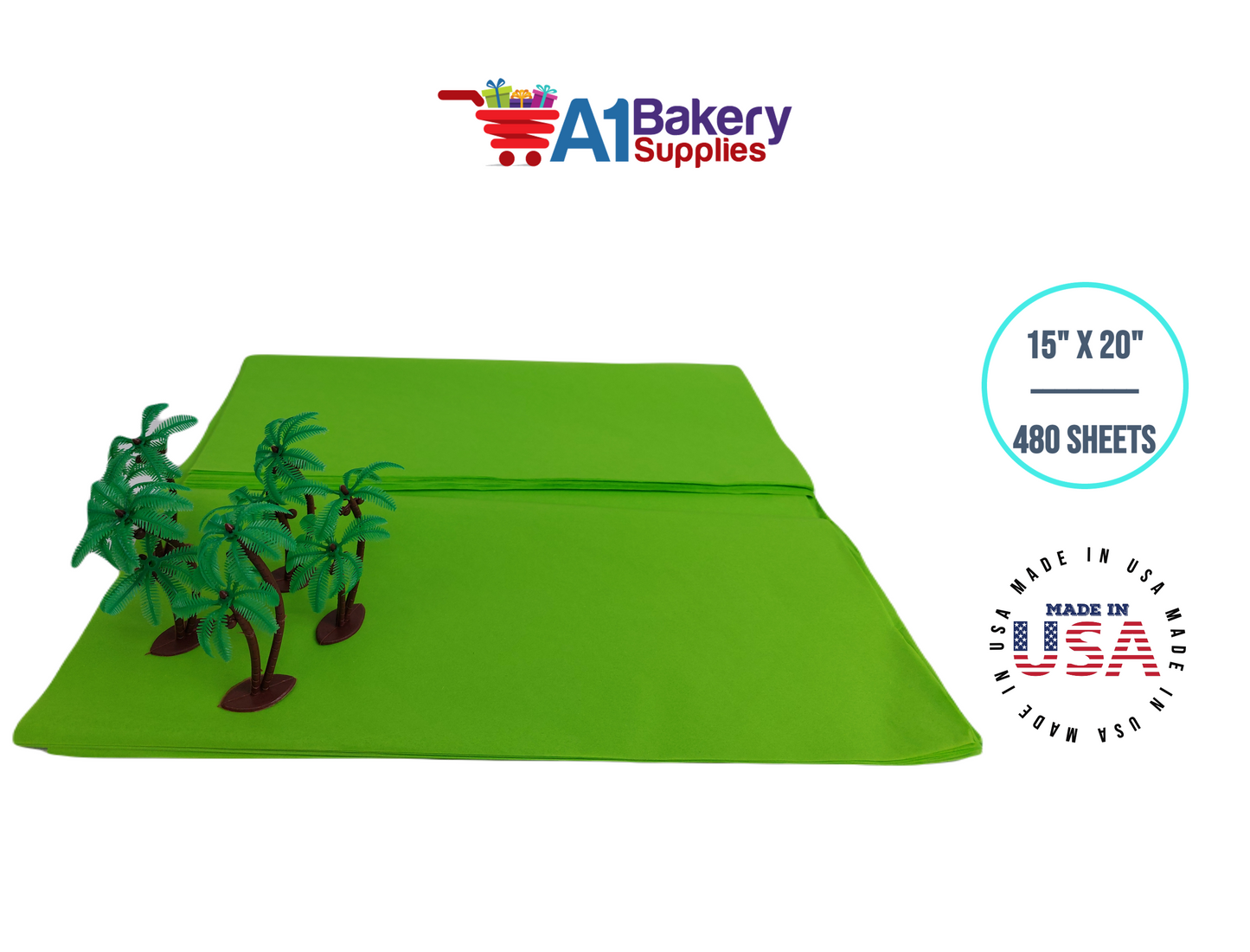 Bright Lime High Quality Gift Wrap Color Tissue Paper - Made in USA 15 Inch x 20 Inch - 480 Sheets per Pack