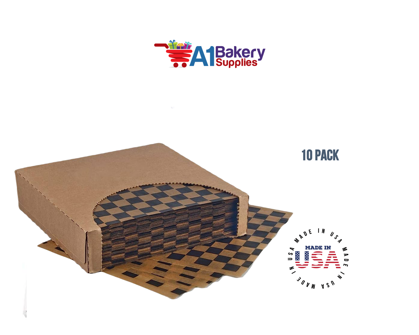 Deli Sandwich Wraps Basket Liners and Food Wrapping Liner Papers by A1 Bakery supplies of 10 pack (Kraft Black)