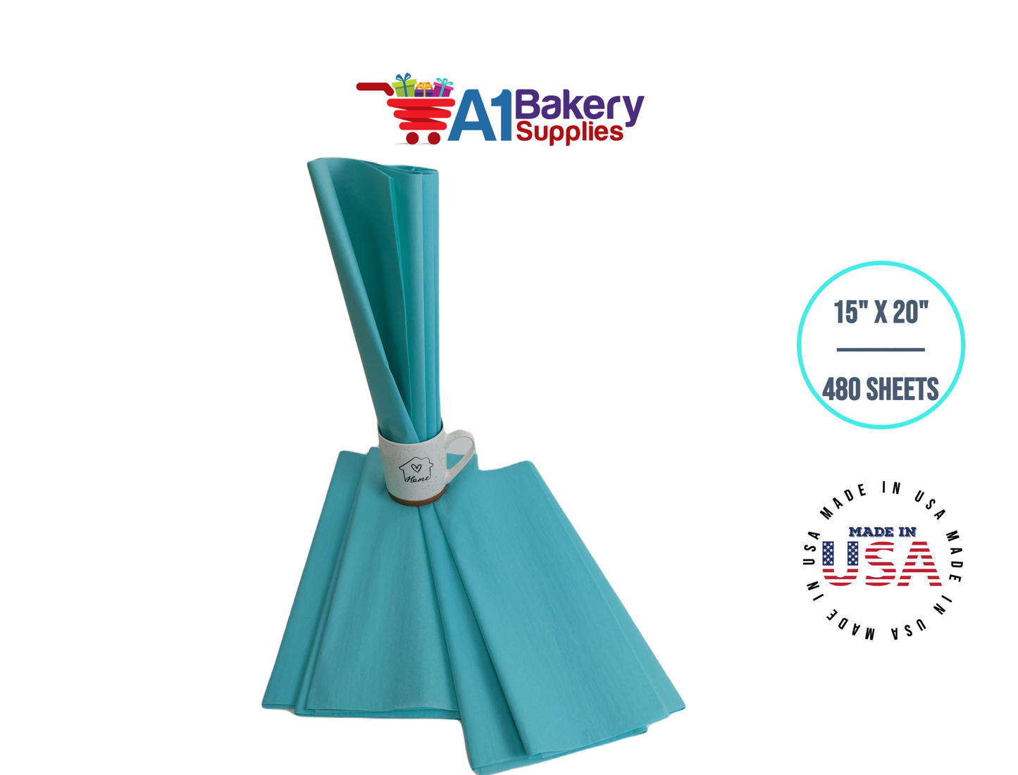 AQUA BLUE Color Tissue Paper 15 Inch x 20 Inch - 480 Sheets