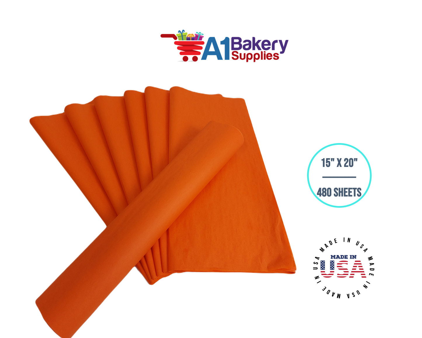 Orange Tissue Paper Squares, Bulk 480 Sheets, Premium Gift Wrap and Art Supplies for Birthdays, Holidays, or Presents by A1BakerySupplies, Large 15 Inch x 20 Inch