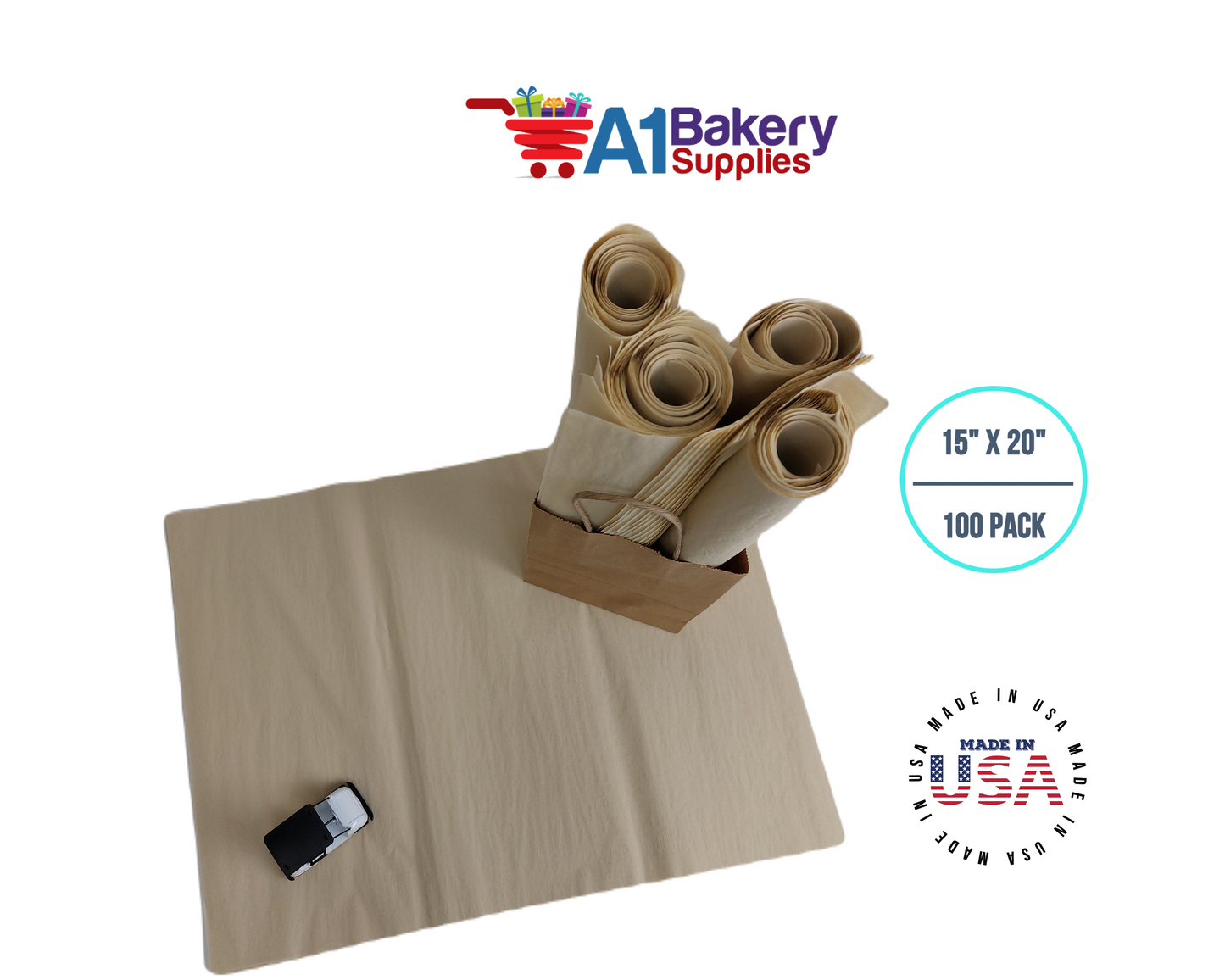 Parchment Tissue Paper Squares, Bulk 100 Sheets, Premium Gift Wrap and Art Supplies for Birthdays, Holidays, or Presents by A1BakerySupplies, Large 15 Inch x 20 Inch