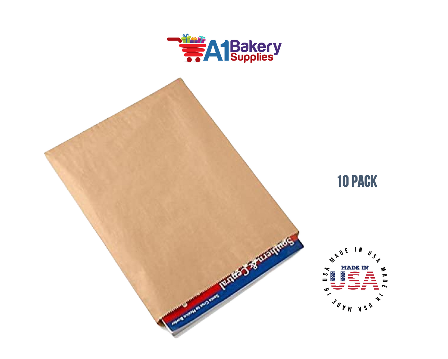 Kraft Brown Flat Paper Merchandise Bags 10 pack by A1 bakery supplies (8.5x11)